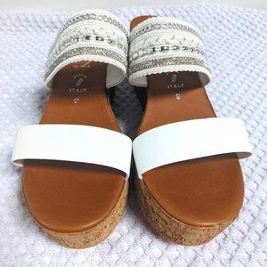 Womens Sz 9 Sandals Wedge Mule Rhinestone Chain Made in Italy